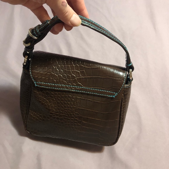 Tommy Hilfiger Faux Croc Top Handle w/ blue stitching detail - Picture 7 of 9